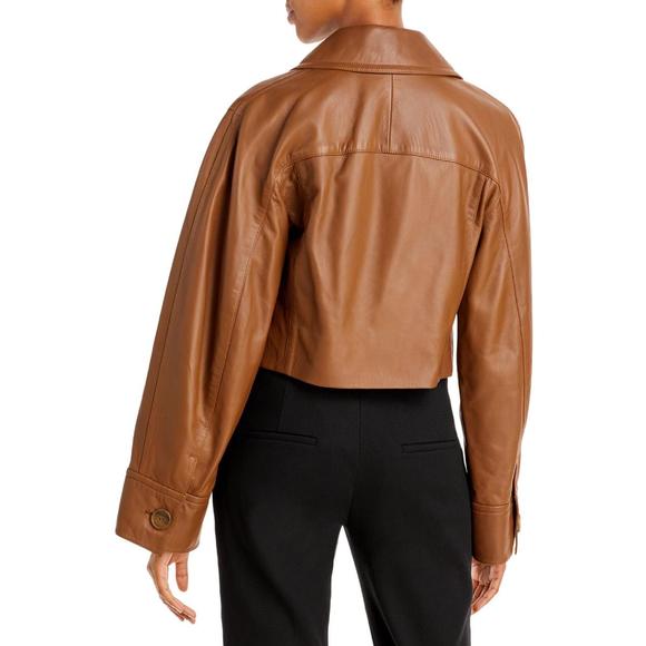 Vince Womens Brown Leather Short Cold Weather Cropped Jacket Coat NWT - Picture 2 of 2